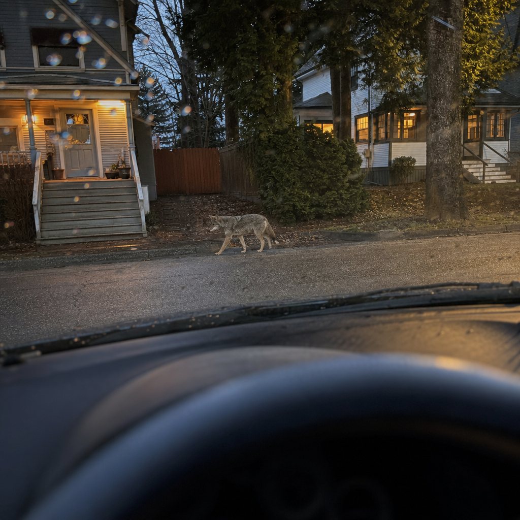 As long as I stayed in my vehicle, the coyote took little notice of how close she got to me -- though she did take care to stay on the opposite side of the road